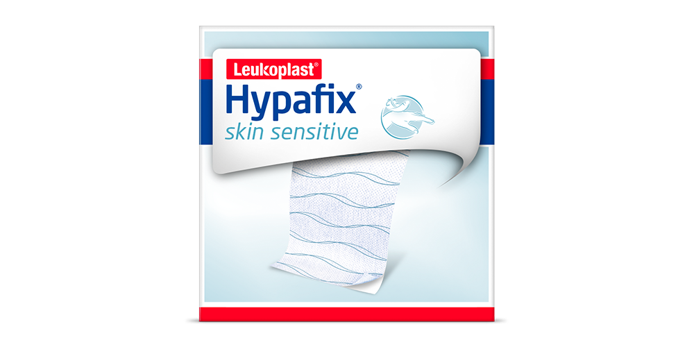 Produktabbildung der vollflächigen Fixierung von Hypafix skin sensitive von Leukoplast. Produktabbildung der vollflächigen Fixierung von Hypafix skin sensitive von Leukoplast.